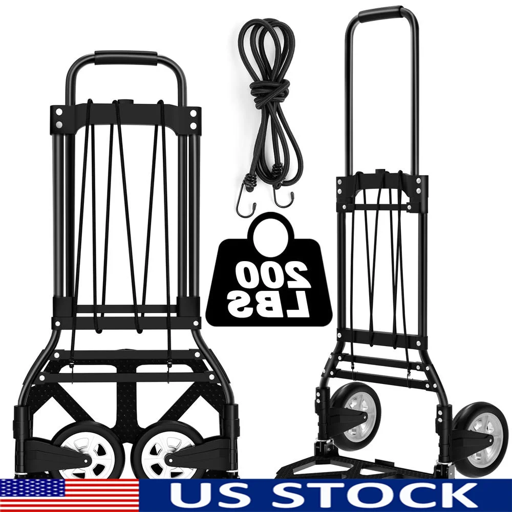 Portable Folding Hand Truck Dolly 200 LB Capacity Aluminum Cart Extended Handle Travel Moving Shopping Warehouse Delivery