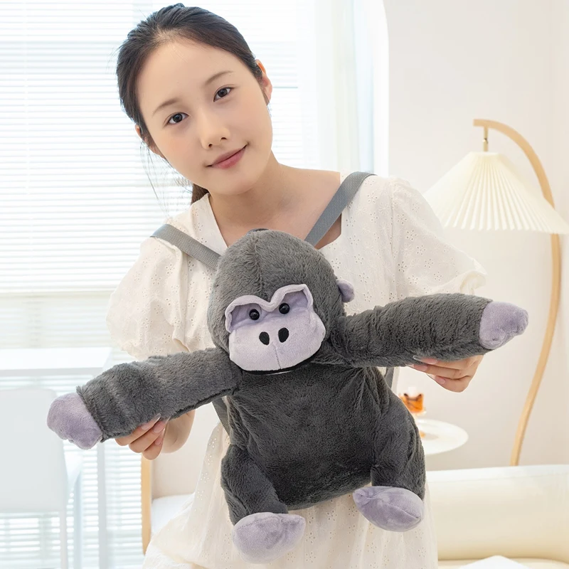 Sac à dos créatif en peluche gorille de 32CM, poupée en peluche de singe mignon, sac à dos d'école amusant pour étudiant, cadeaux