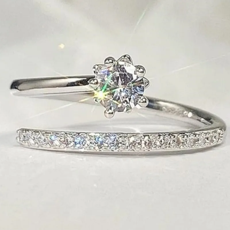 Bague ouverte de luxe magnifique pour femme, incrustée de zircon synthétique, bague scintillante unique, bijoux pour banquet, mariage, fiançailles, anniversaire