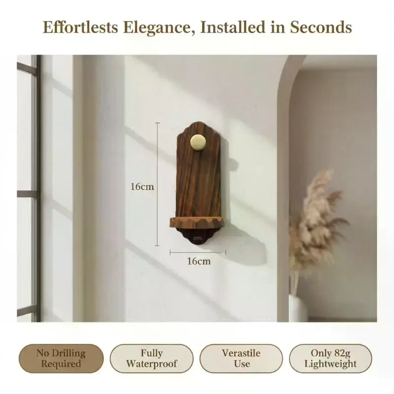 Self Adhesive Mounted Walnut Wood Wall Hooks: Hanging Coat Towel Clothes Blanket Hat Backpack Robe Entryway Key Holder