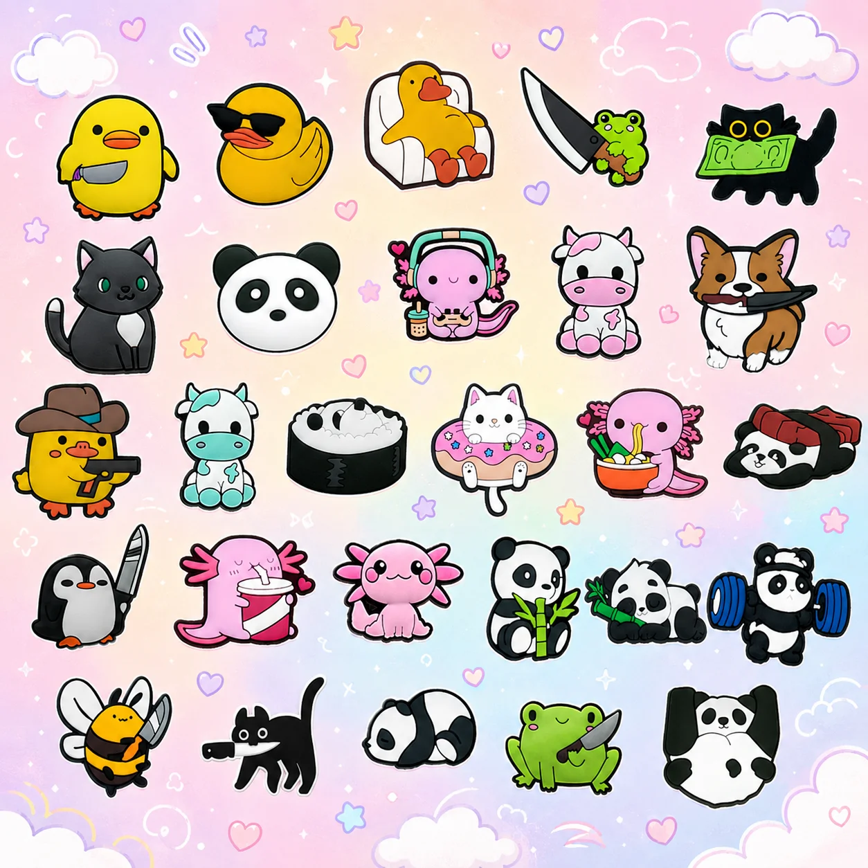 Trendy Duck and Cow Shoe Charms for Girls, Salamander Panda Shoe Charms, Frog and Bee Sandal Clog Buckles