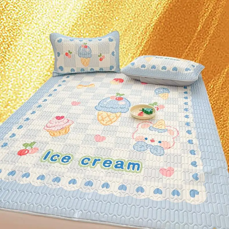 

Cute Style Latex Mat Three-Piece Set Summer Ice Silk Breathable Skin-Friendly Cartoon Washable Thickened Home Textiles