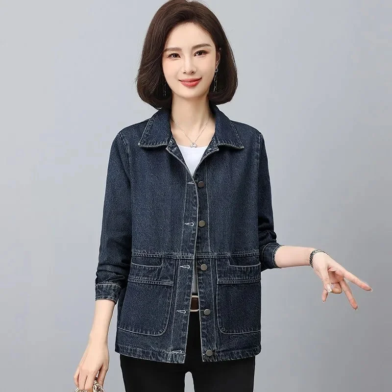 Denim Jacket Loose New Style Spring and Autumn Western Style Jacket for Middle-aged Casual Short Cut Anti-aging top JJ1062
