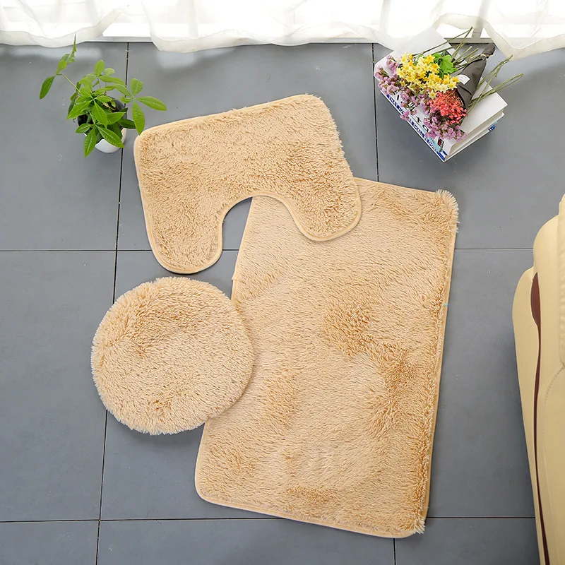 

3 Piece Bathroom Anti-slip Mat Set Toilet Carpet Flannel Non-slip Shower Carpet Set Household Toilet Lid Shower Carpet Floor Mat