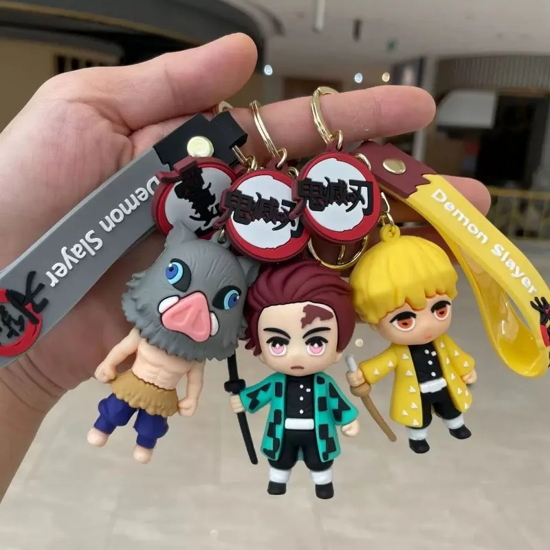 Chaveiro Demon Slayer Cartoon Anime Kamado Tanjiro Agatsuma Zenitsu para homens e mulheres, chaveiro com pingente de bolsa moderno e versátil