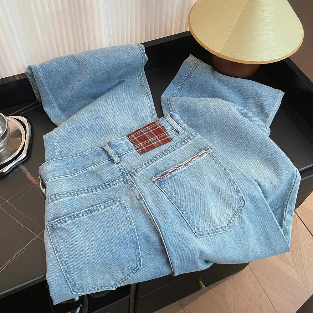 

Korean Style Loose Straightleg Pants For Women High Waist Solid Color All Match Commuting Jeans Daily Casual Simple Wideleg Pant