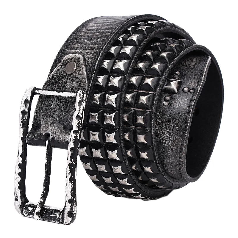 men fashion genuine leather studded belt vintage pin buckle belts punk rock dress strapon black red brand designer waistband