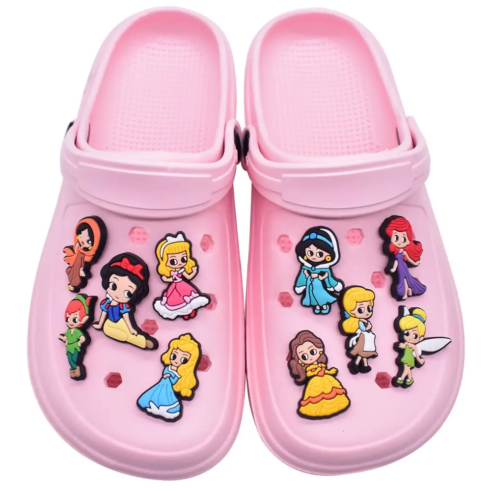 Cute cartoon princess Shoes Charms Accessories Fit Clog Backapck Wristbands Shoe Decorate Buckle Kids Parties Christmas Gift