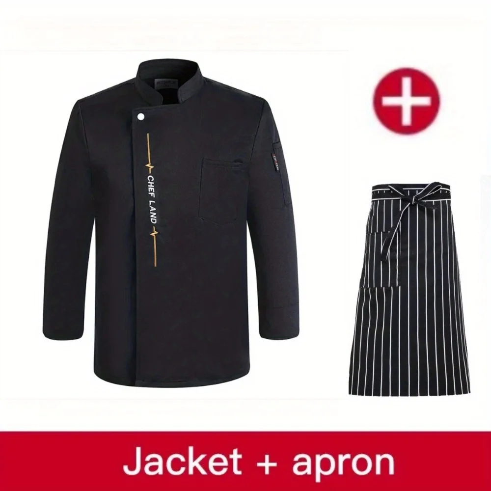 Jaquetas de chef de manga comprida, uniforme de chef de cozinha, restaurante, logotipo personalizado, camisa, serviço de padaria, vestido de chef respirável, avental branco masculino
