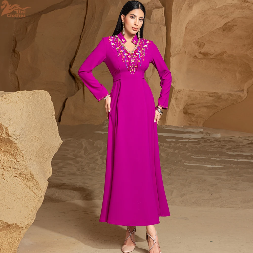 

Diamonds Abaya Dubai Kaftan Women Muslim Evening Party Dresses Turkey Robe Femme Musulmane Vestidos Morocco Caftan Eid Djellaba