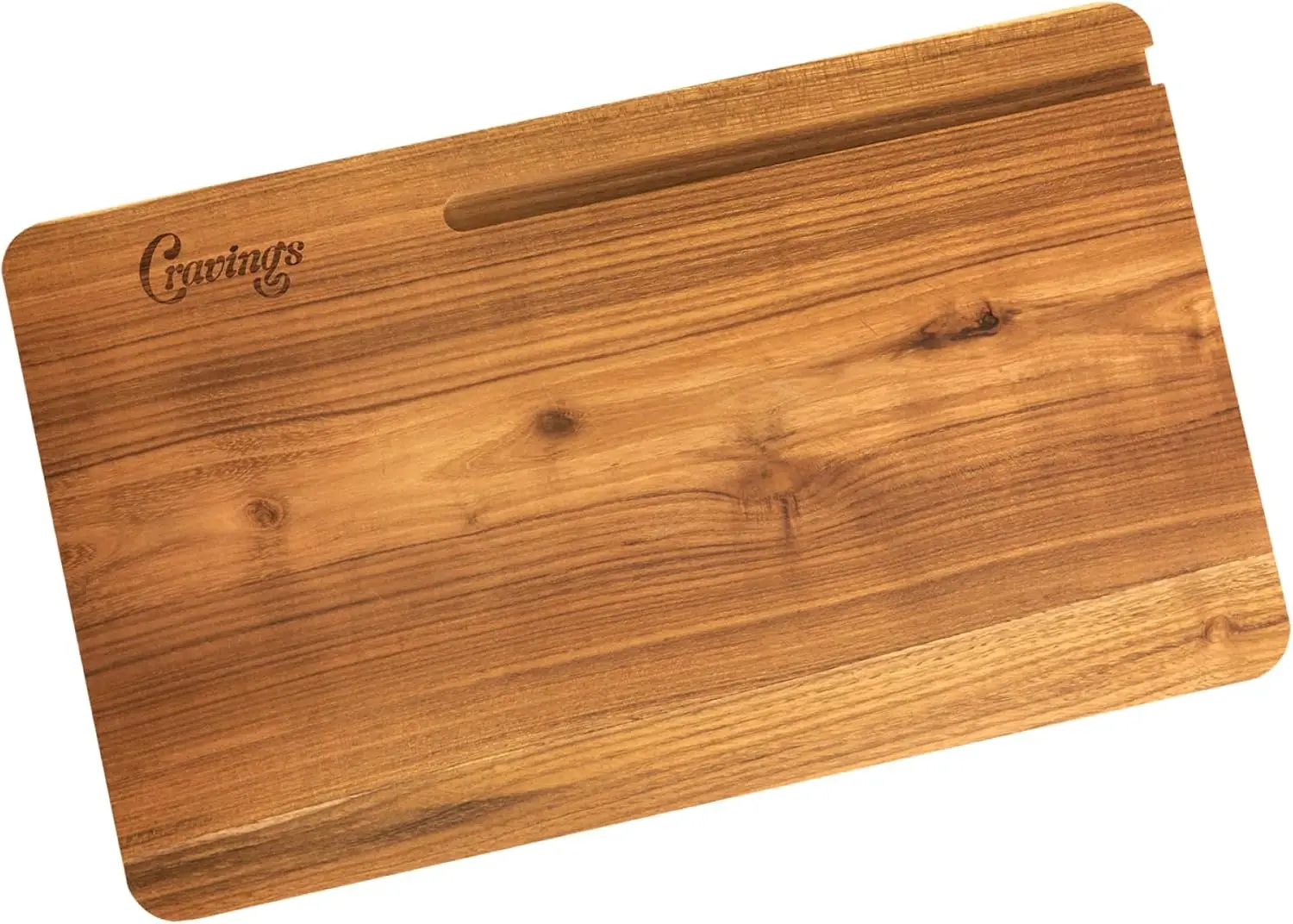 

Cravings Chop-Chop Teak Cutting Board – 20x12-Inch Wooden Chopping Board with Carved Grooves for Phones/Tablets – Best