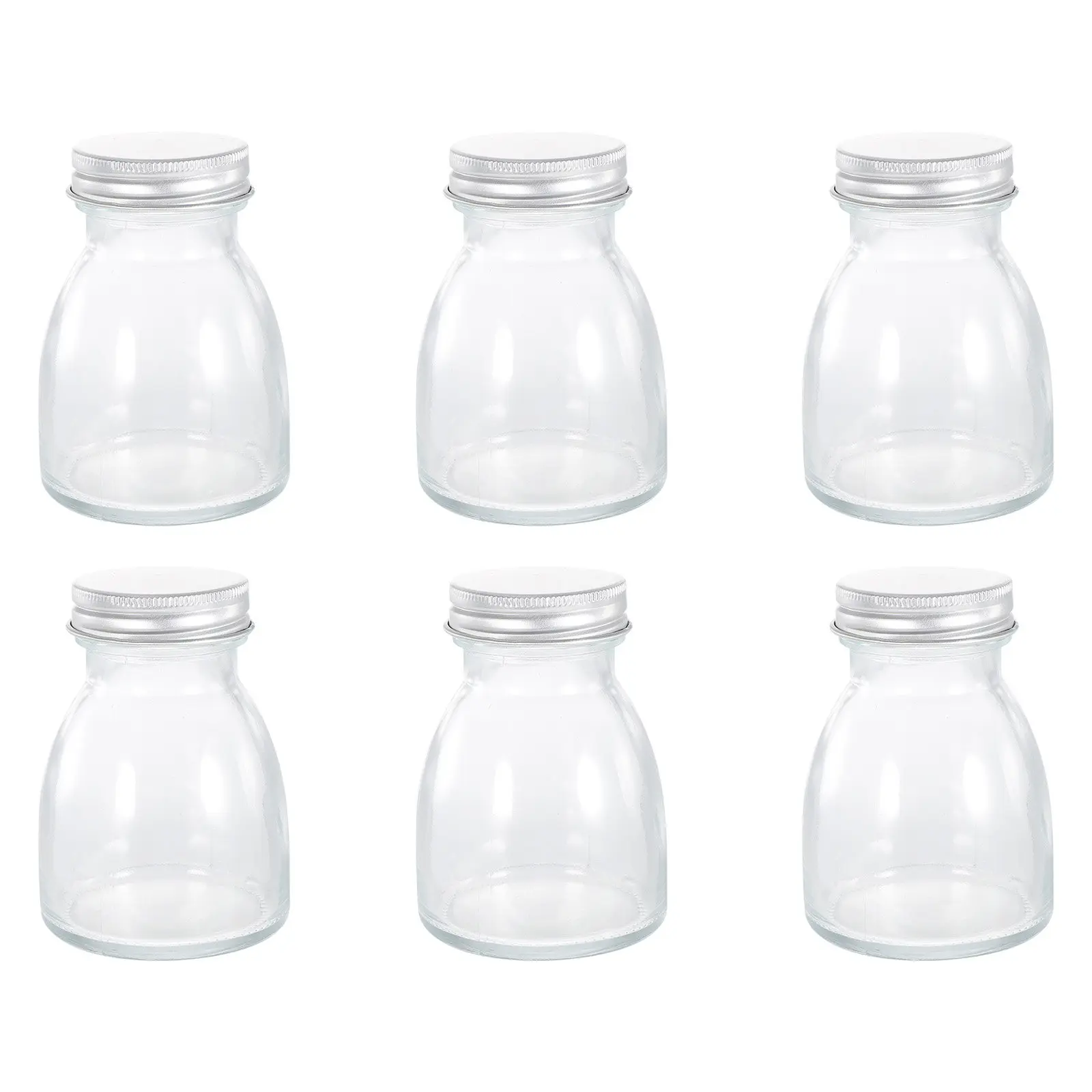 6Pcs Glass Storage Canister Candy Bottle Sugar Jar Kitchen Cereal Container Food Preservation Jar with Flat Bottom Stable Design