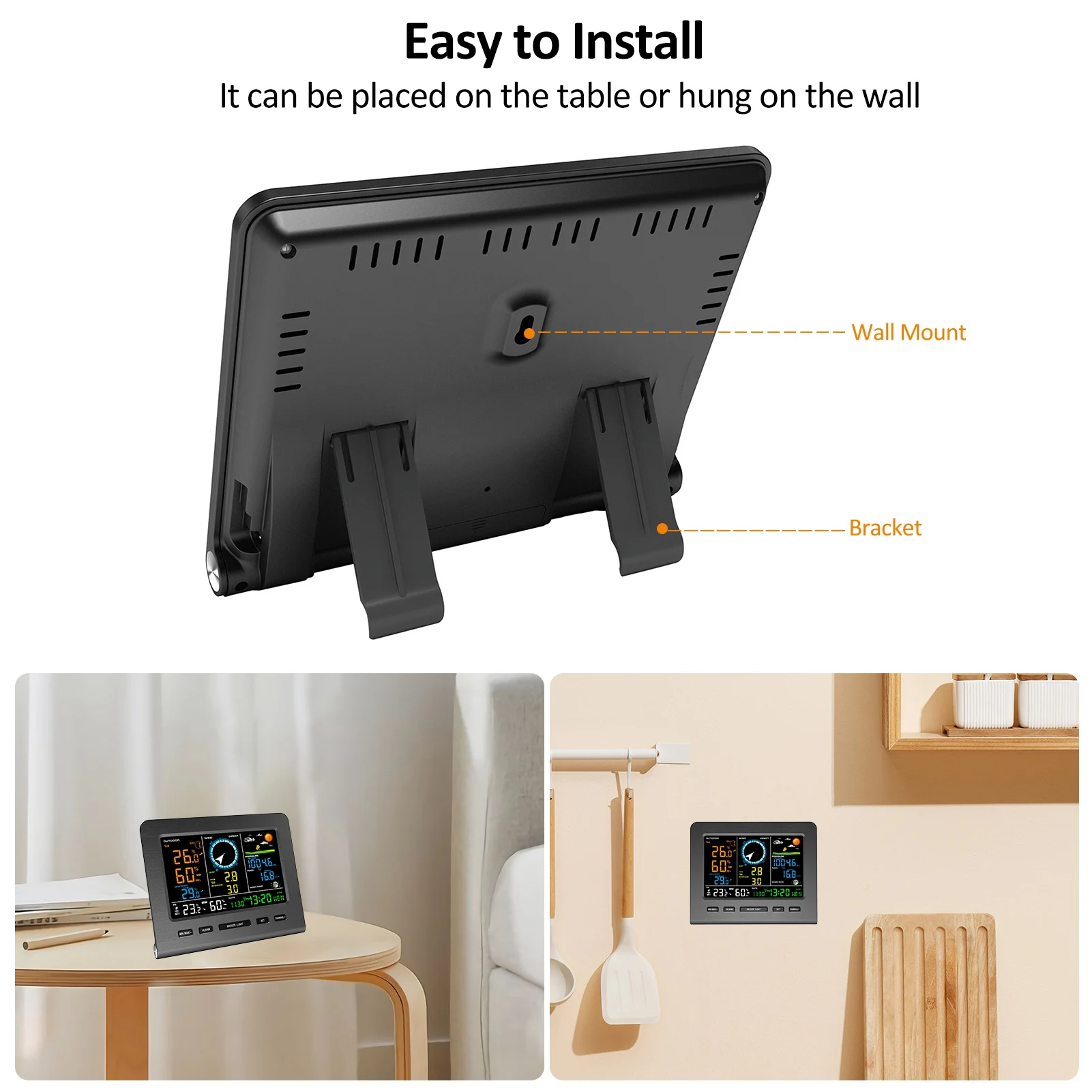 محطة الطقس اللاسلكية الرطوبة مقياس الرياح قياس المطر مرحلة القمر ساعة تنبيه الاستشعار في الهواء الطلق محطة الطقس الرقمية