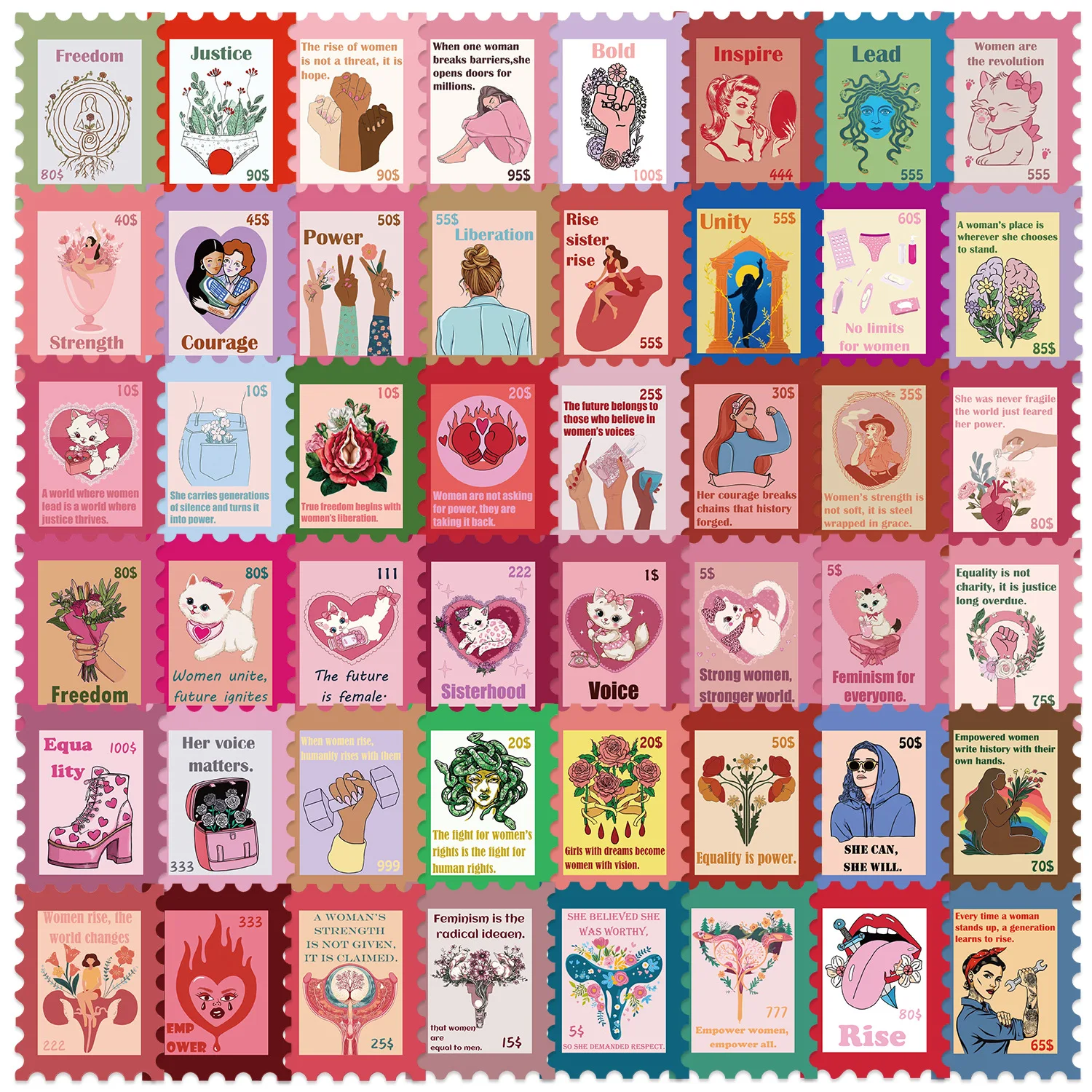 

50PCS Retro Pink Stamp INS Style Graffiti Sticker DIY Decoration Mobile Phone Case Notebook Water Cup Toy Gift Sticker