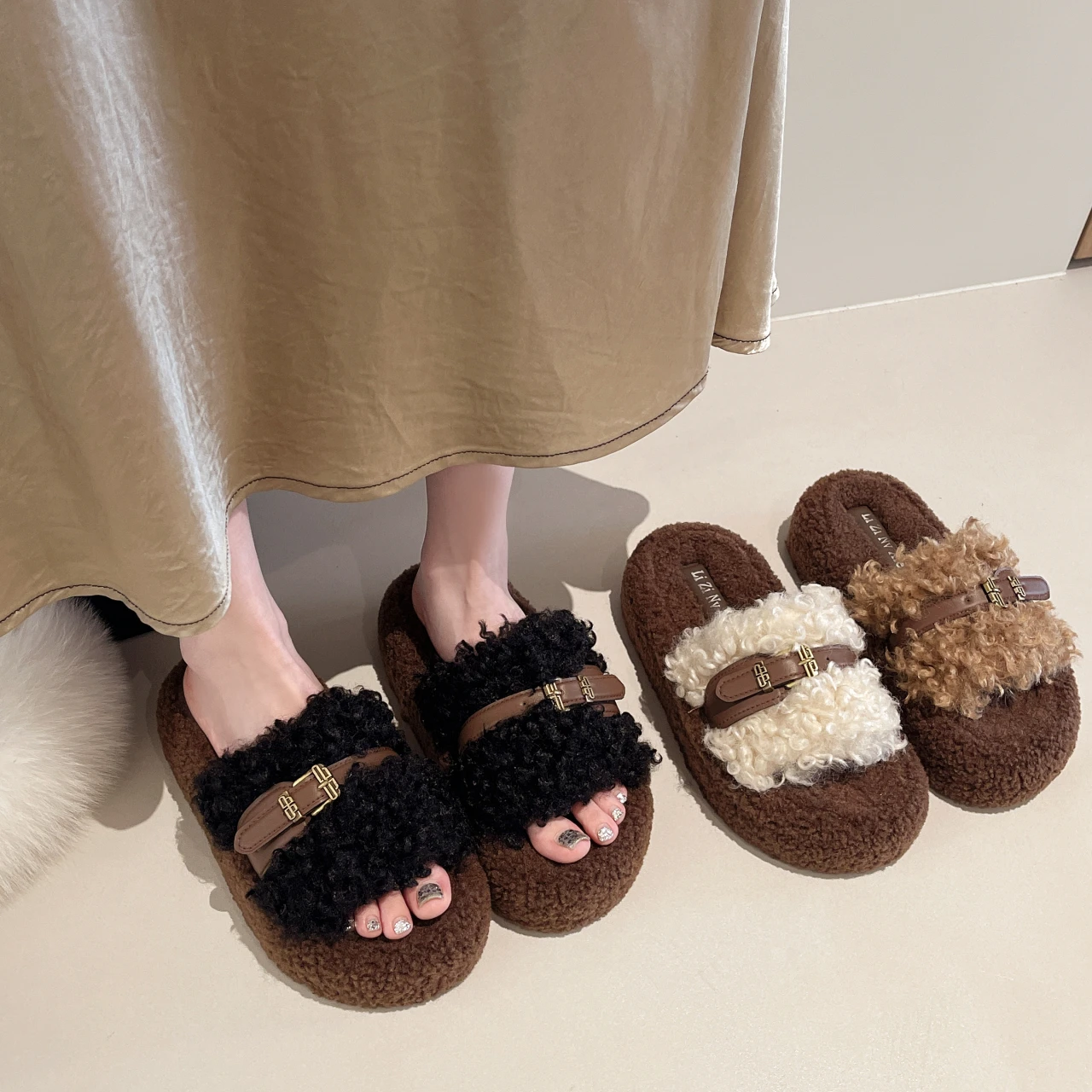 

Женские теплые домашние и уличные шерстяные тапочки на толстой подошве, осенние и зимние модные удобные домашние хлопковые тапочки с плоской подошвой