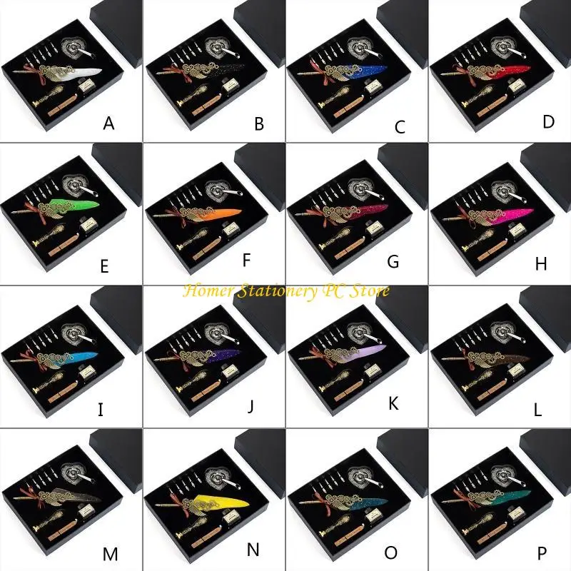 

Y5LA Vintage Dip Pen 5 Replacement Nibs Pen Gift Quill Pen Set for Kids Beginners Bottle Included