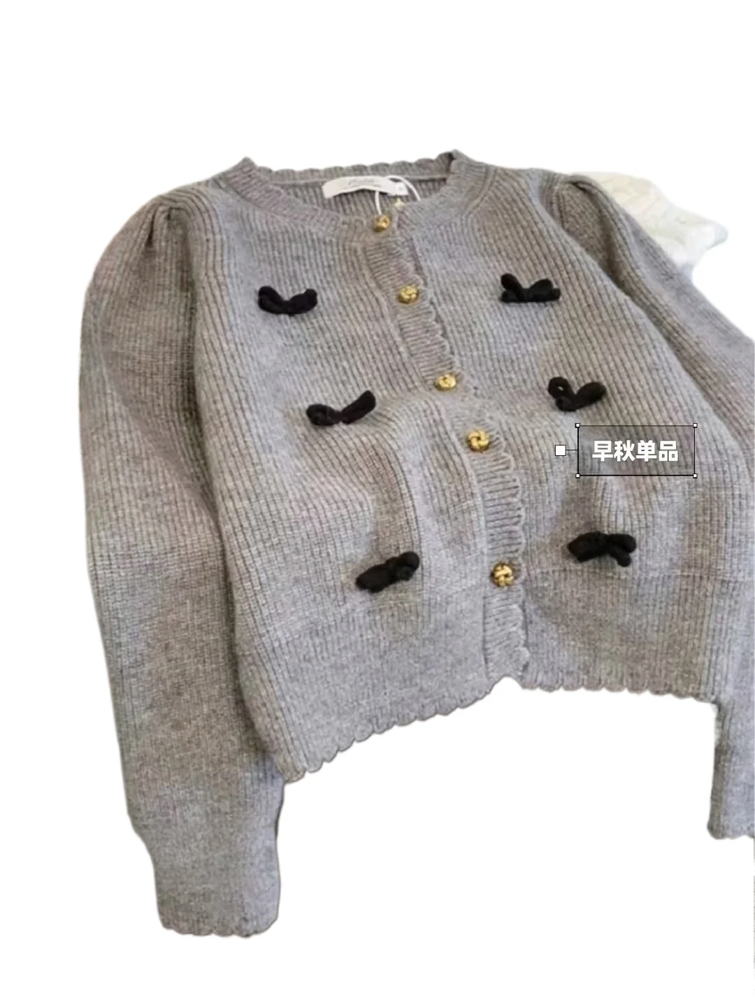 

Grey Bow Sweater Cardigan Women's Spring Autumn 2024 New Lace O-Neck Long Sleeve Top French Style Elegant Single Breasted