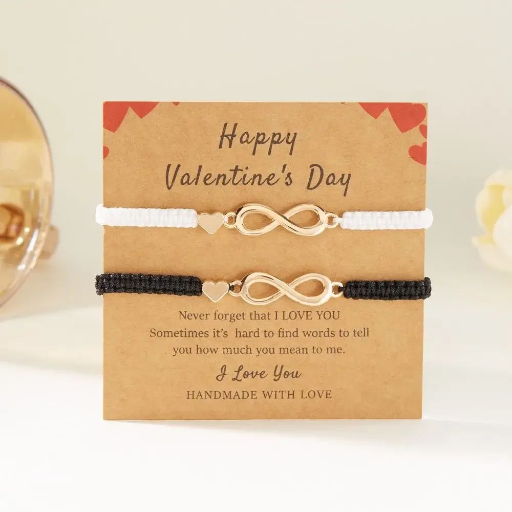 2pcs/set Classic Woven Heart Bracelet Unlimited Symbols Vintage Couple's Hand Rope Adjustable Romantic Valentine's Day Gift