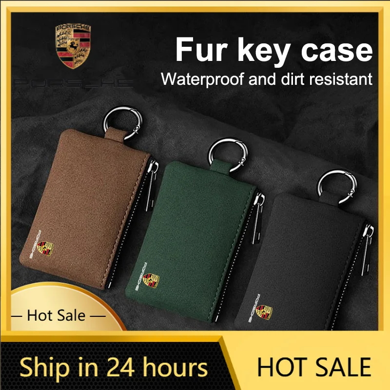 

Car Sticker For Porsche Suede Car Key Case Keychain Mini Storage Bag Accessories For Porsche Cayenne Panamera Macan 911 718 Tayc