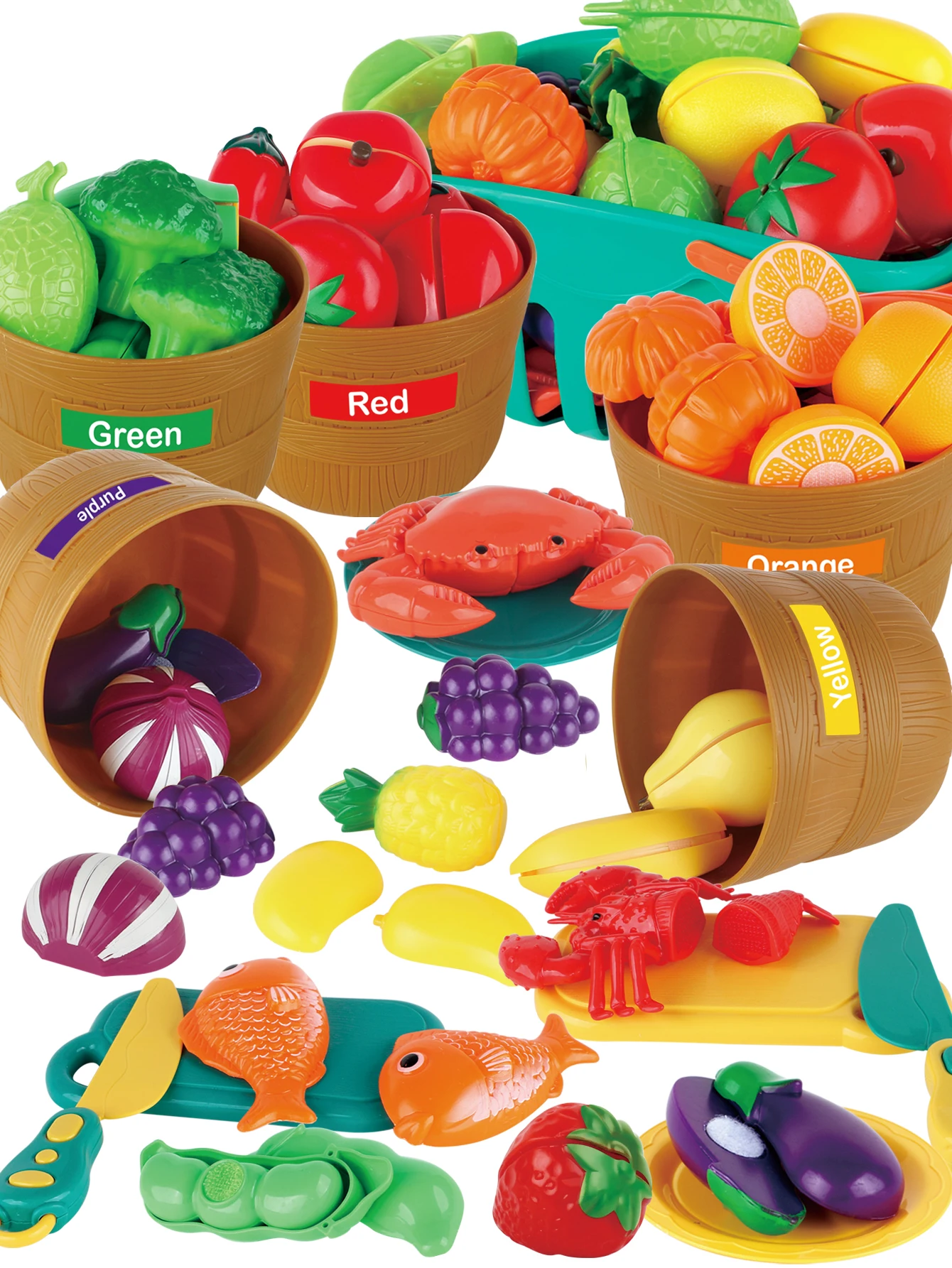 68PCS Color Sort Game Food Set - Learning Toys for Boys & Girls, taglio di giocattoli alimentari, accessori da cucina per bambini