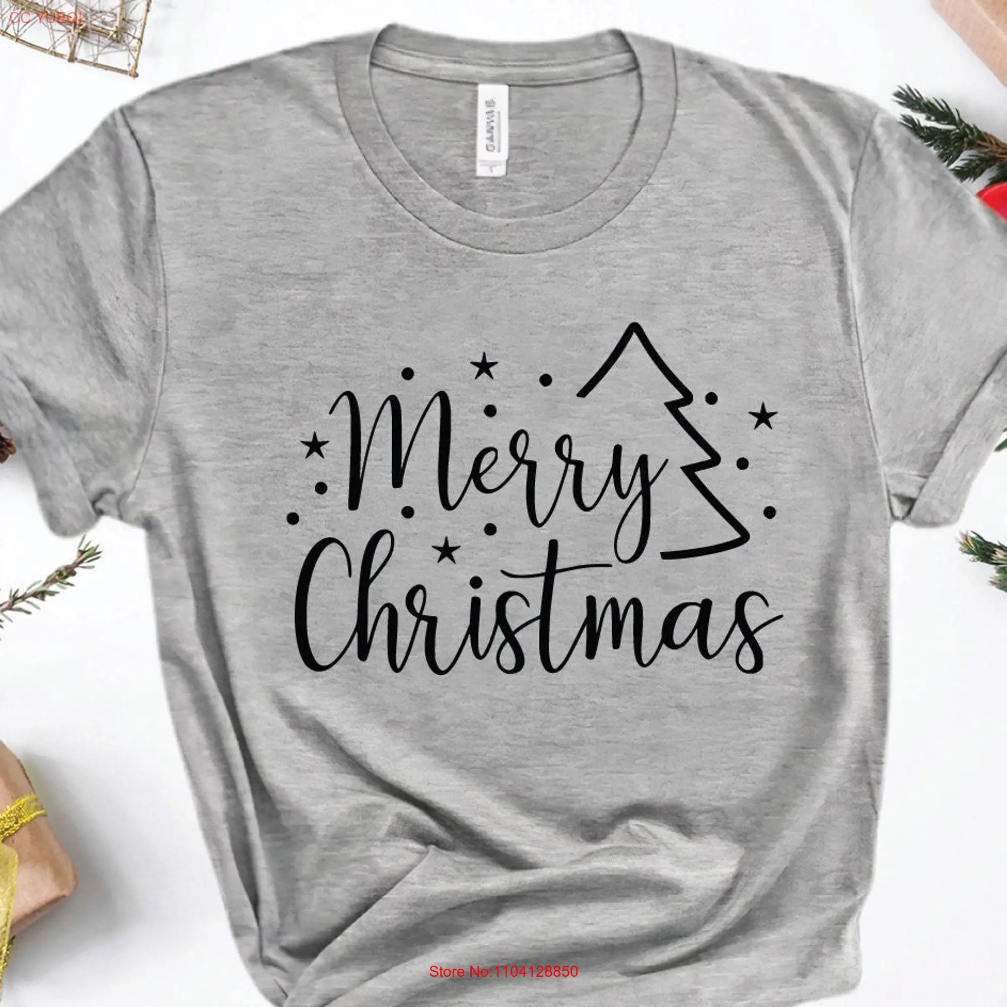 Merry Christmas T Shirt Cute Happy New Year Holiday Xmas Winter long or short sleeves