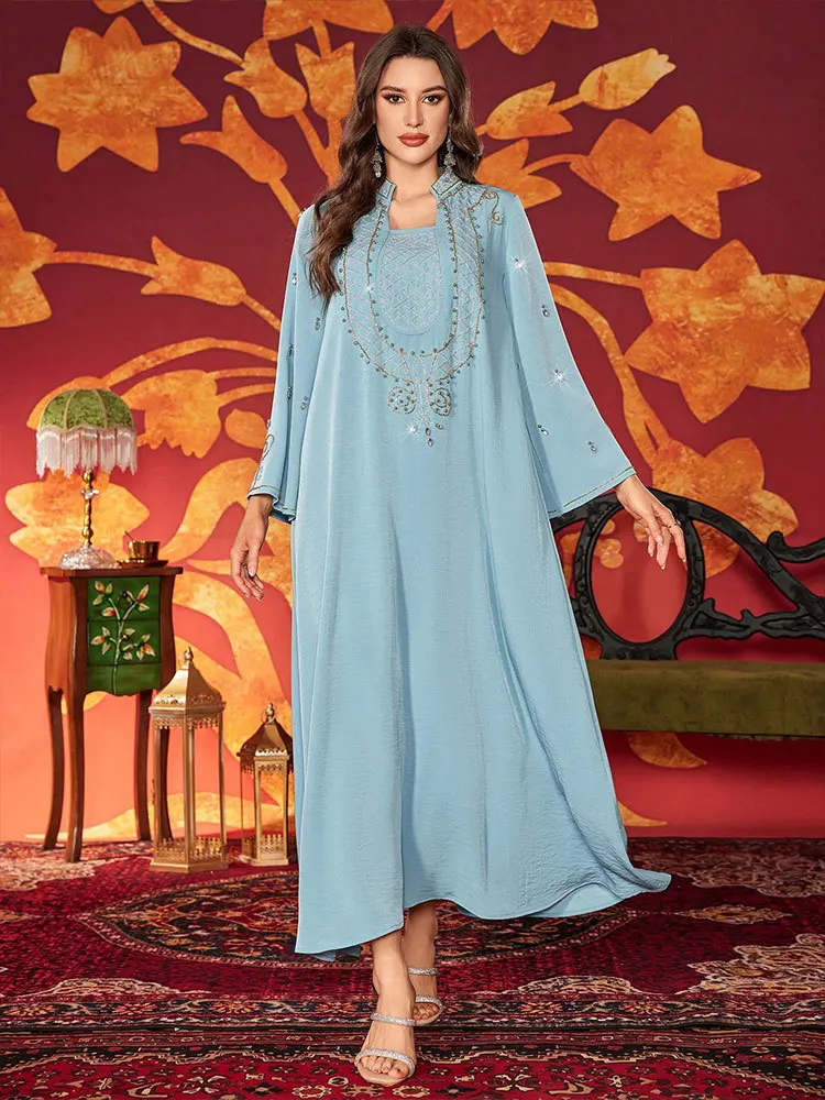 

Eid Beaded Abayas for Women Muslim Dress Elegant Dubai Abayo Turkey Kaftan Kebaya Caftan Marocain Femme Musulmane Robe Jalabiya