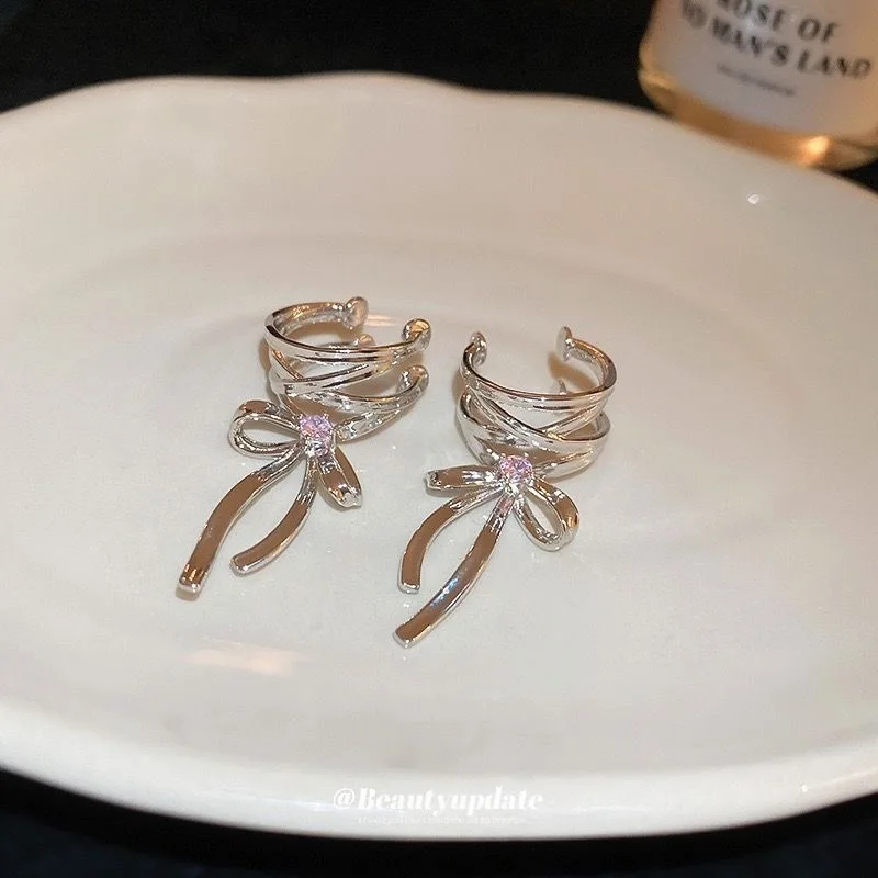 

Y2K Girls New Ribbon Aesthetics Ear Clips Ballet Style Ribbon Ear Clips Ballet Ribbon Style Ear Cuff Fashion Earrings Jewelry