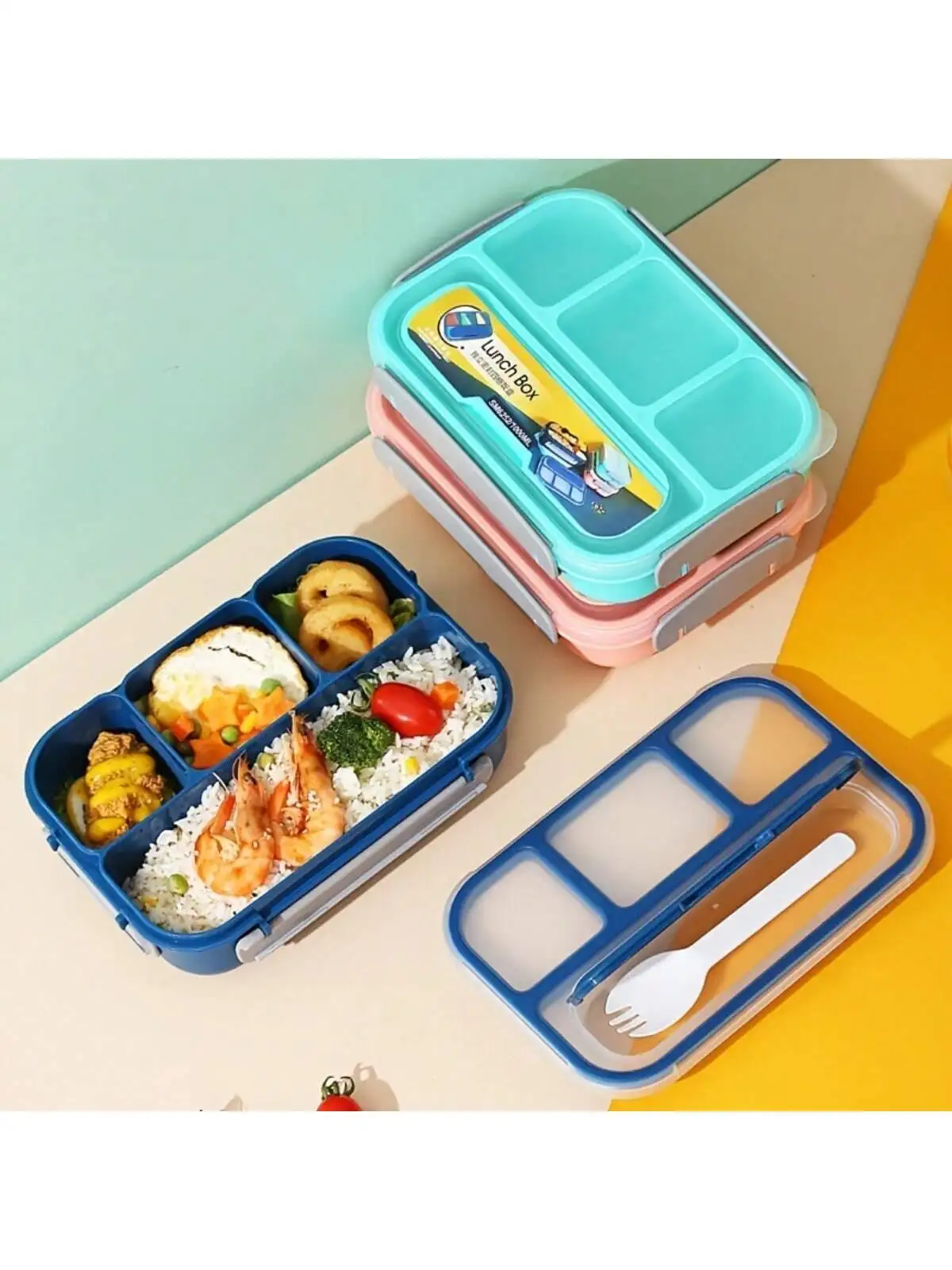 1pc 4-Compartment Bento Lunch Box - Microwave, Dishwasher, and Freezer Safe - Perfect for Back to School and On-the-Go Meals