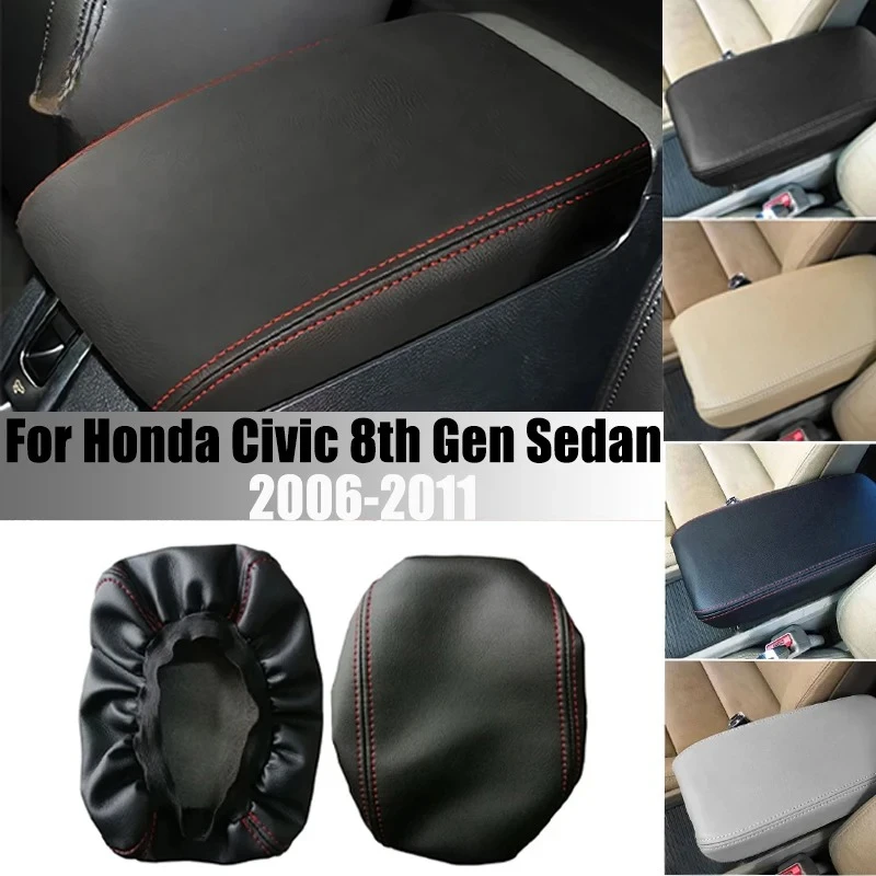 Premium-Armlehnenabdeckung aus PU-Leder für Honda Civic 8. Generation Limousine 2006–2011, Mittelkonsolenschutz, Autozubehör