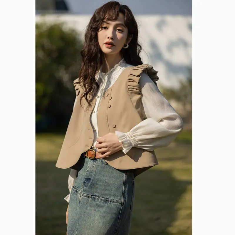 Chaleco de traje para mujer, chaqueta informal coreana, abrigo corto sin mangas, Q184, primavera y otoño, novedad de 2024