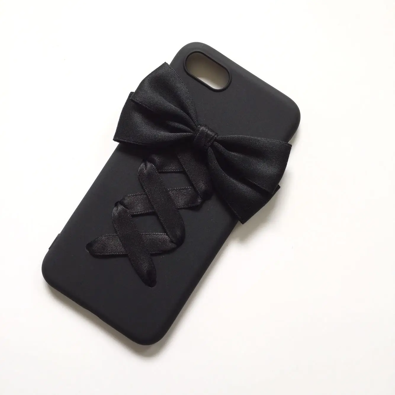 Sweet Girl Lolita Black Bowknot Case for I15 16 Pro Max Soft Phone Case Handmade Women Phone Covers for IPhone 11 12 13 14