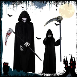 Scary Halloween Grim Reaper Costume Hooded Cape Skull Mask Glow Gloves Scythe Set Adult Kids Horror Props Halloween Decorations