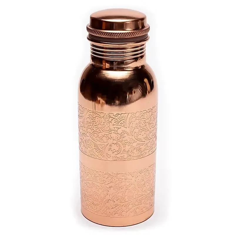 Vintage tłoczona miedziana butelka na wodę 500ml, ręcznie wykonany miedziany pojemnik na napoje, szczelny, idealny na prezent do domu. — 2