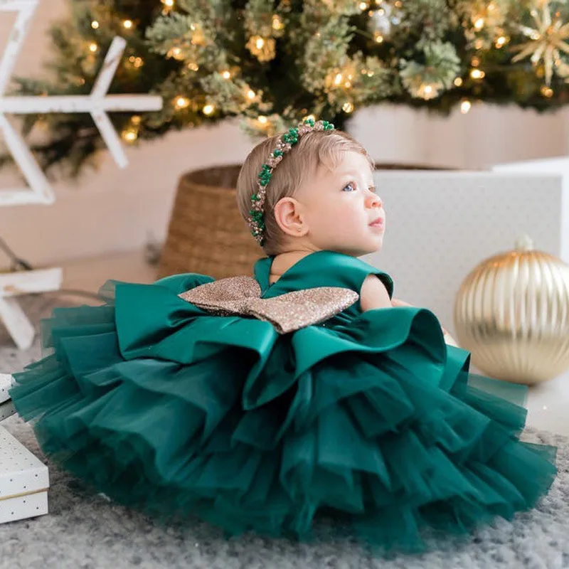 Toddler  Baby Girl Dress  Big Bow Baptism Dress for Girls First Year Birthday Party Wedding Dress Baby Clothes Tutu Fluffy Gown