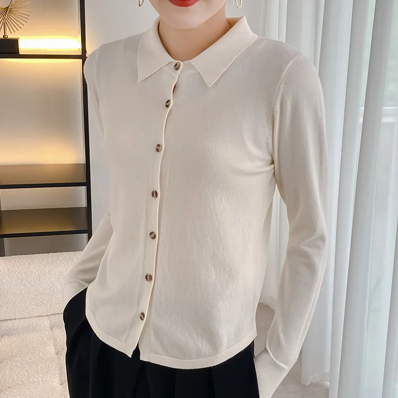Lafarvie 9 Colors Ins Women T-shirt Cardigans O-neck Spring Autumn Y2k Knitted Cashmere Solid Single Breasted Sweaters 2023