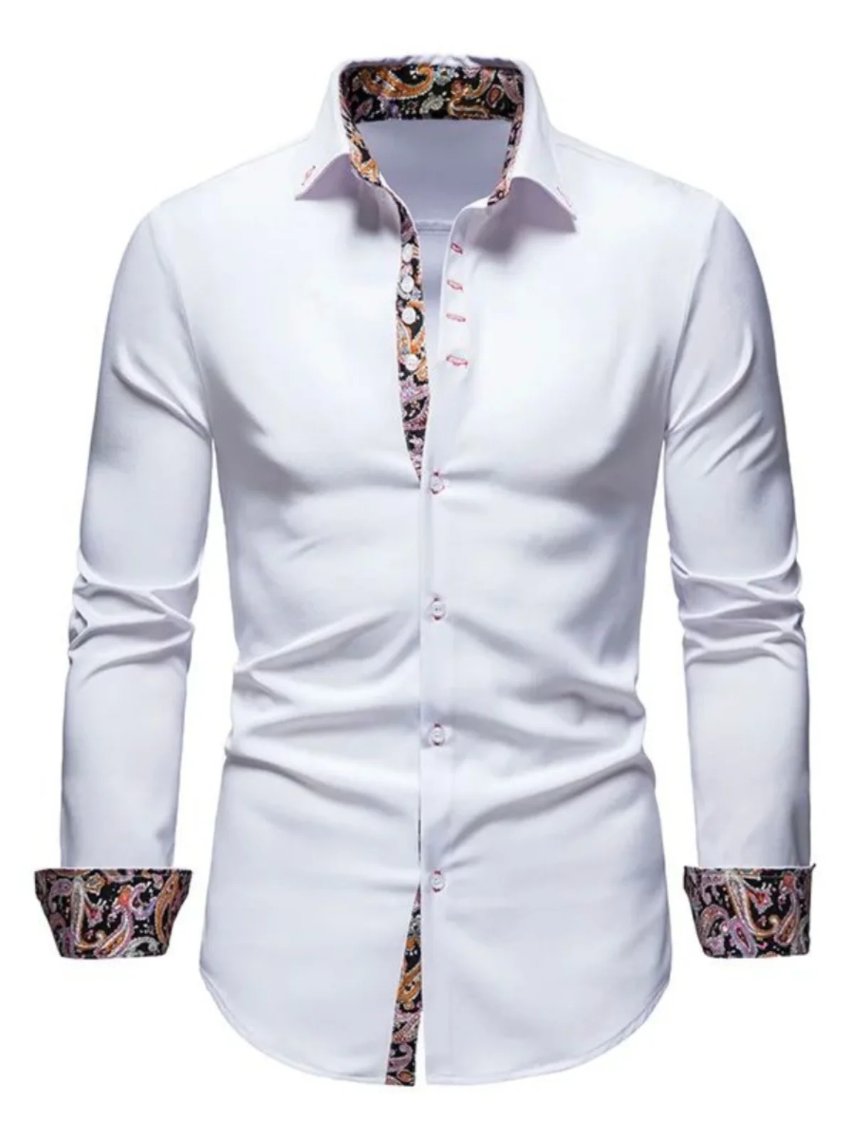 

Slim Fit Long Sve irt Collar Flip Color Blo Men's irt Thiened Fce Autumn Season Faion Casual Busin irt