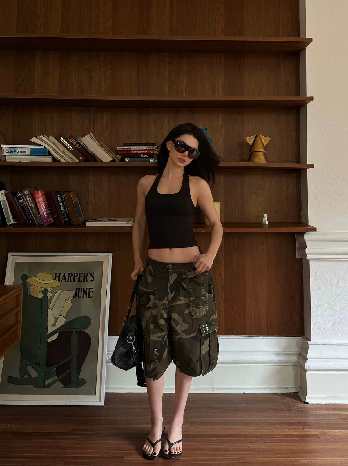 

ICVIBE Camouflage Workwear Mid-Length Pants High Waist Double Adjustment Heavy Detail American Style Women's Loose Fit Jeans