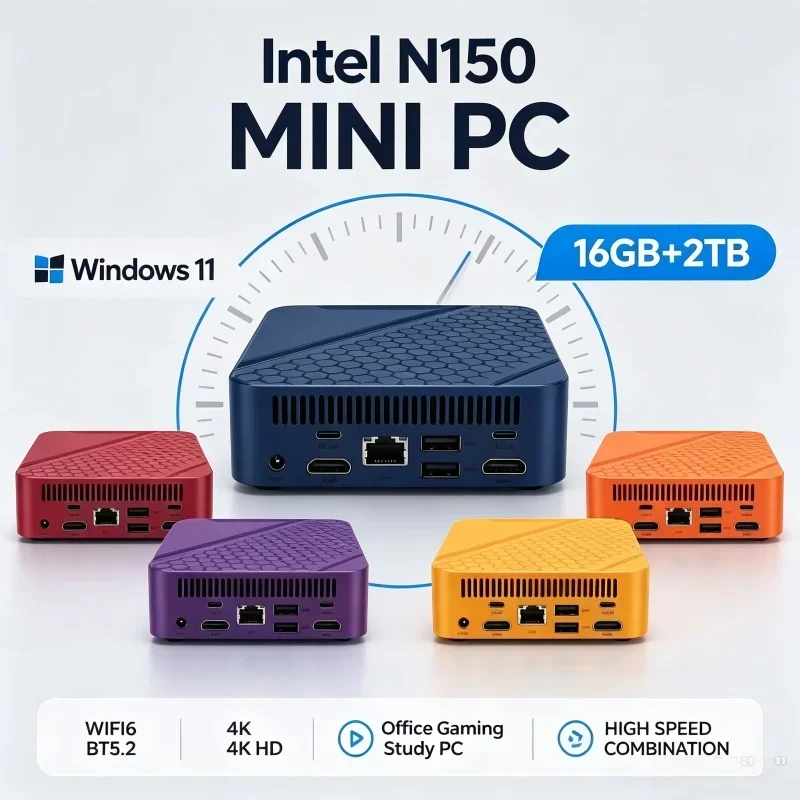 Mini PC Intel Core N150 Processor 16GB RAM Optional 1TB/2TB SSD WiFi6 BT5.2 Multi‑Ports Mini Desktop Host For Gaming Office