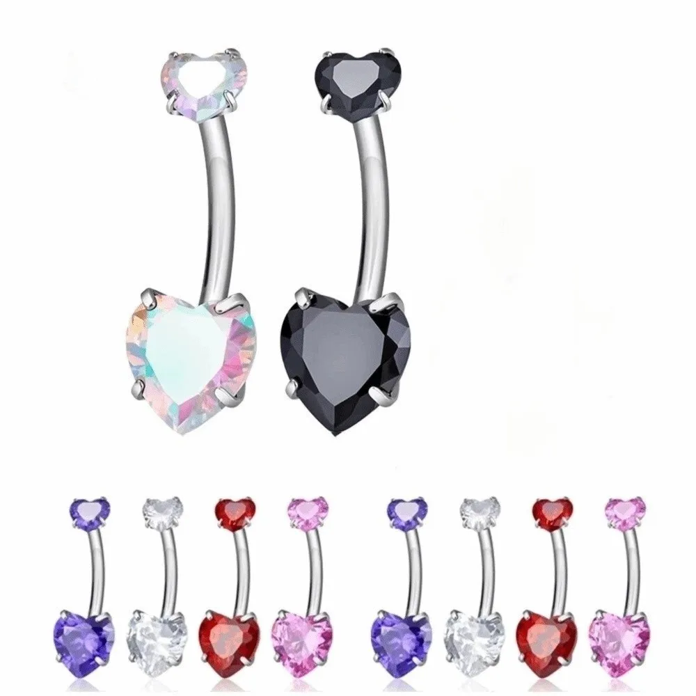 Fashion Internal Thread Belly Button Rings Heart Crystal Belly Piercing Silver Stainless Steel Body Jewelry Girl