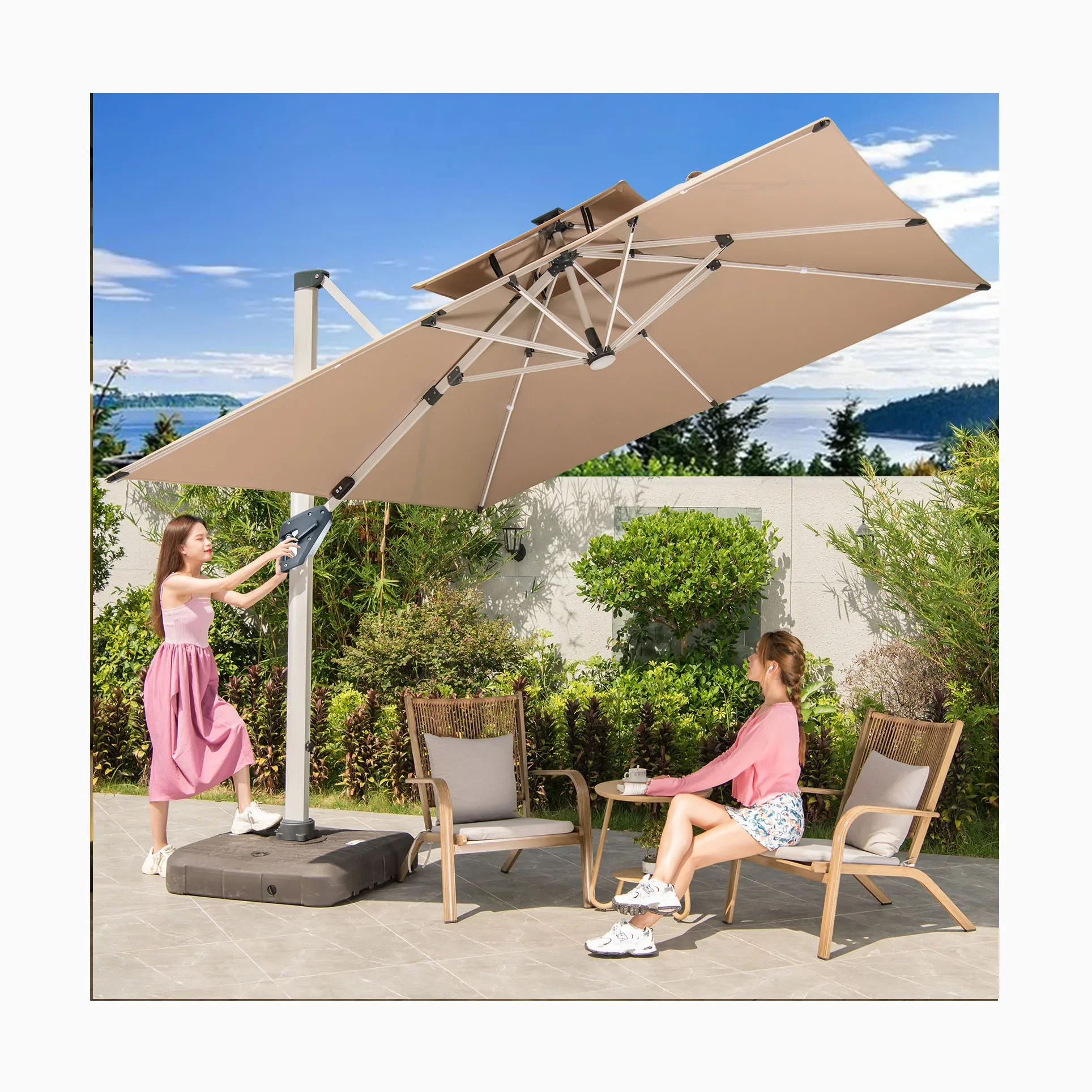 [MOJIA]Venice Lamp Stripe Garden Restaurant Outdoor Parasol Space Aluminum Rod Cheap A-mazon Top Selling Outdoor Umbrella