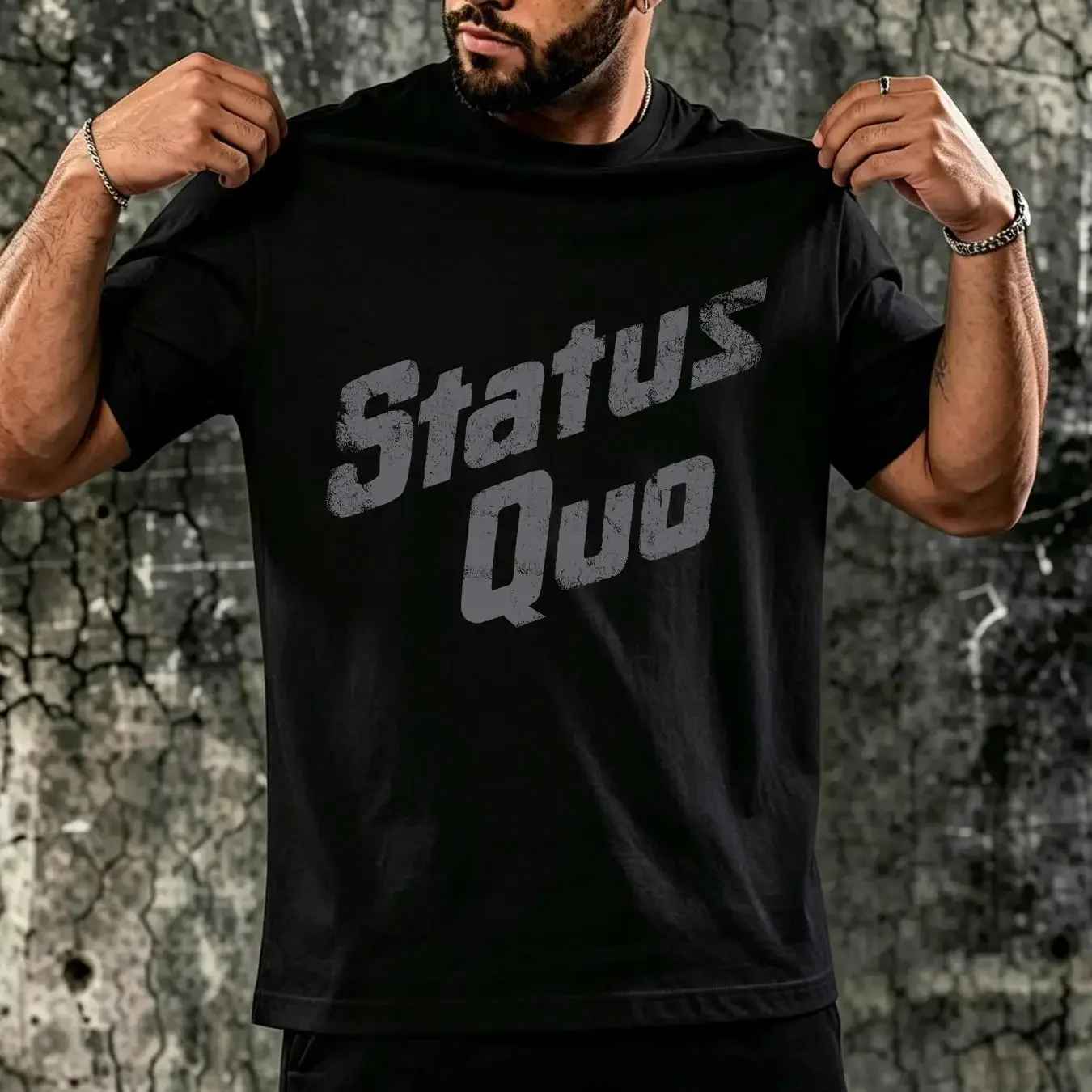 washed T Shirt Status Quo Men's Vintage Retail Small Black vintage Washed Versatile Slightly Top For Everyday Wear Comfortable