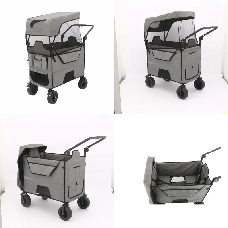 Factory Direct Sales of Four-Wheels Outdoor Camping Push-pull Carts Picnic Folding Carts Portable Shopping Carts