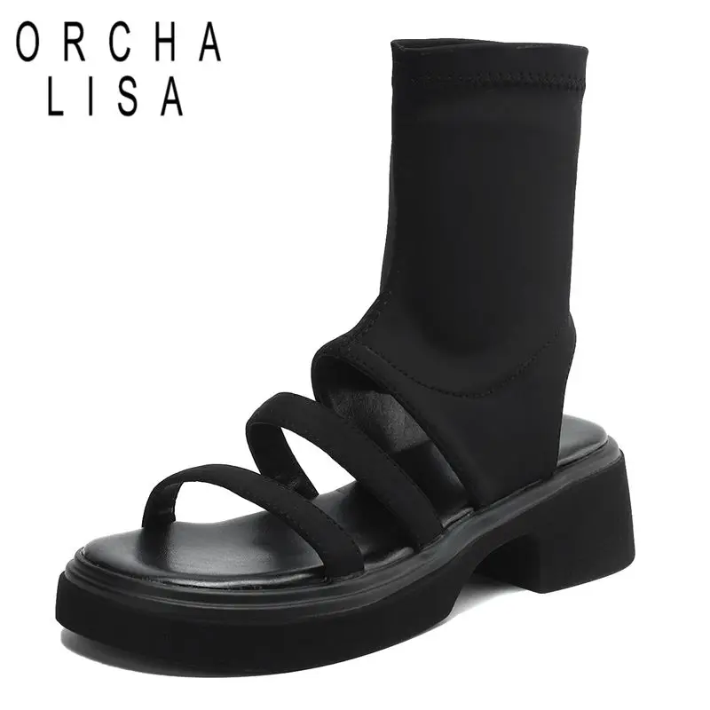 ORCHA LISA Fashion Soft Female Sandals Round Toe Thick Heels 5cm Slip On Big Size 41 42 43 Leisure Daily Female Summer Shoes