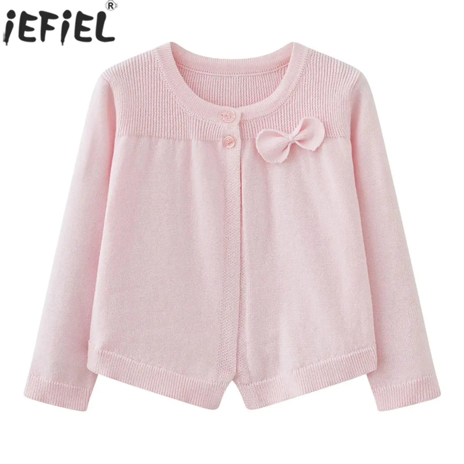 Kids Girls Long Sleeve Bolero Shrug Cardigan Coat Spring Autumn Casual Ribbed Knit Bow Knot Cotton Thin Sweater Shawl Outerwear