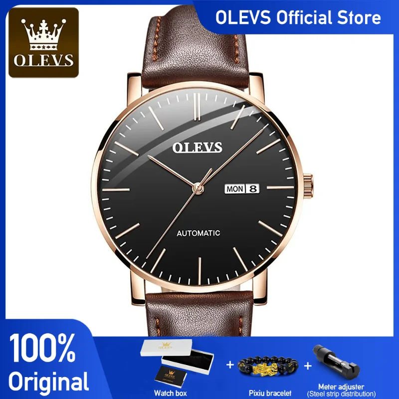 

OLEVS Men's Watches Casual Simple Original Automatic Mechanical Watch for Man Waterproof Date Week High Quality Wristwatch