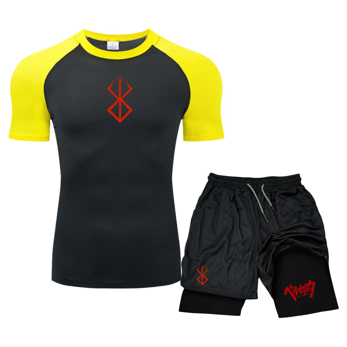 Ropa Deportiva de compresión para hombre, camiseta de manga corta para gimnasio, conjunto deportivo de Goku 2 piezas, pantalones cortos de