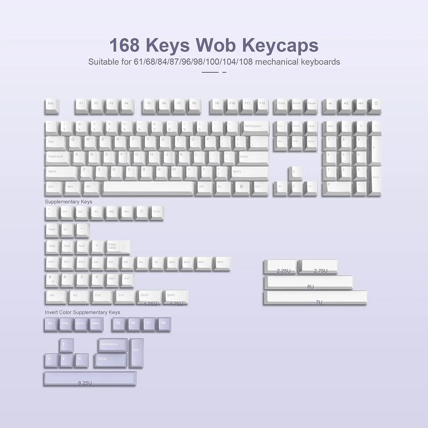 Cherry Profile Double Shot Pbt Keycap Paars Op Wit 168 Toets Keycap Voor Cherry Gateron Mx Switches Mechanisch Toetsenbord