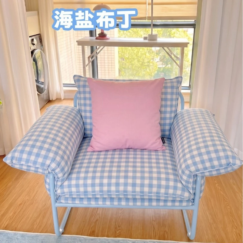 Dopamine blue plaid single sofa chair leisure chair living room single chair comfortable and cute small sofa