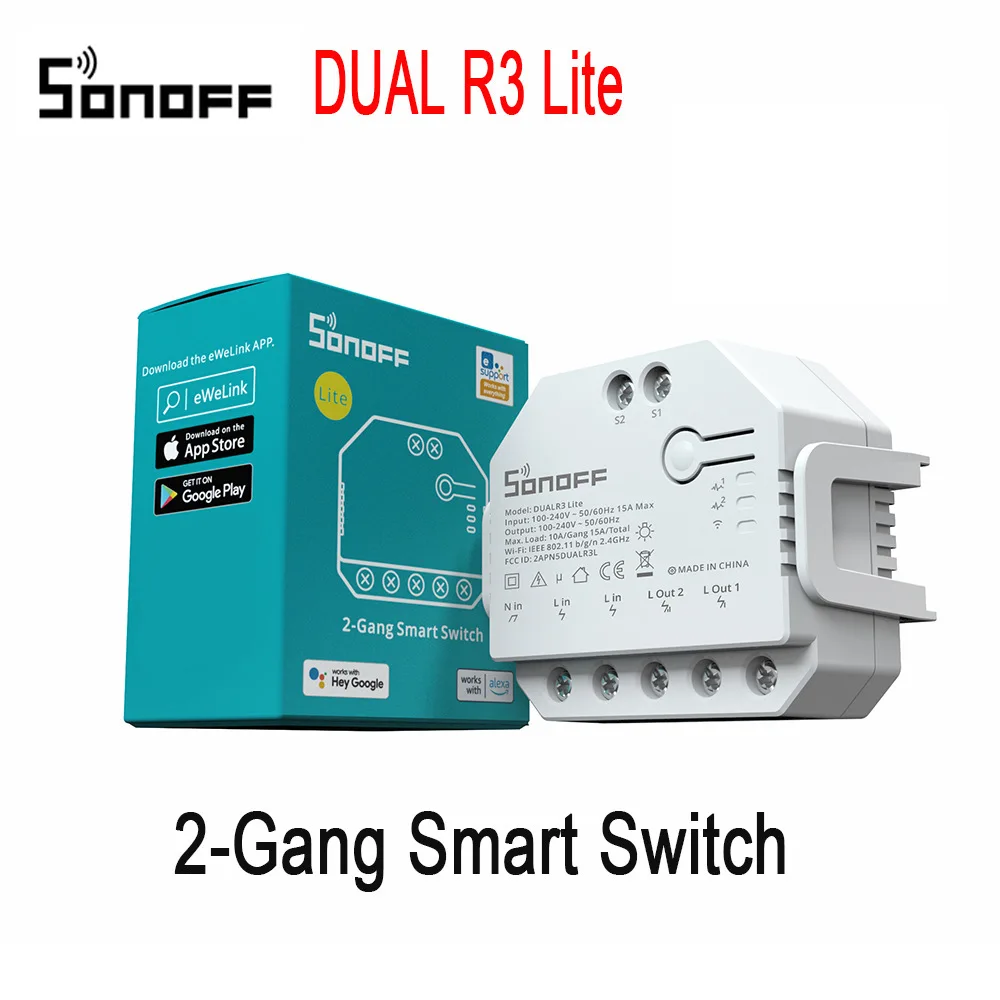 

MINI WiFi Smart Switch 2 Gang Dual Relay Module SONOFF DUAL R3 Lite for Electric Motorized Roller Shutter Control Via Google