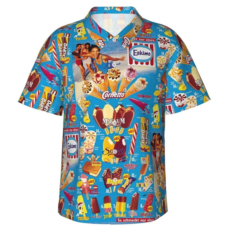 80S 90S Retro Grappig Ijs 3d Print Shirts Herinnering Mannen Kleding Zomer Koud Strand Shirts Hawaiiaanse Vakantie Streetwear Blouses